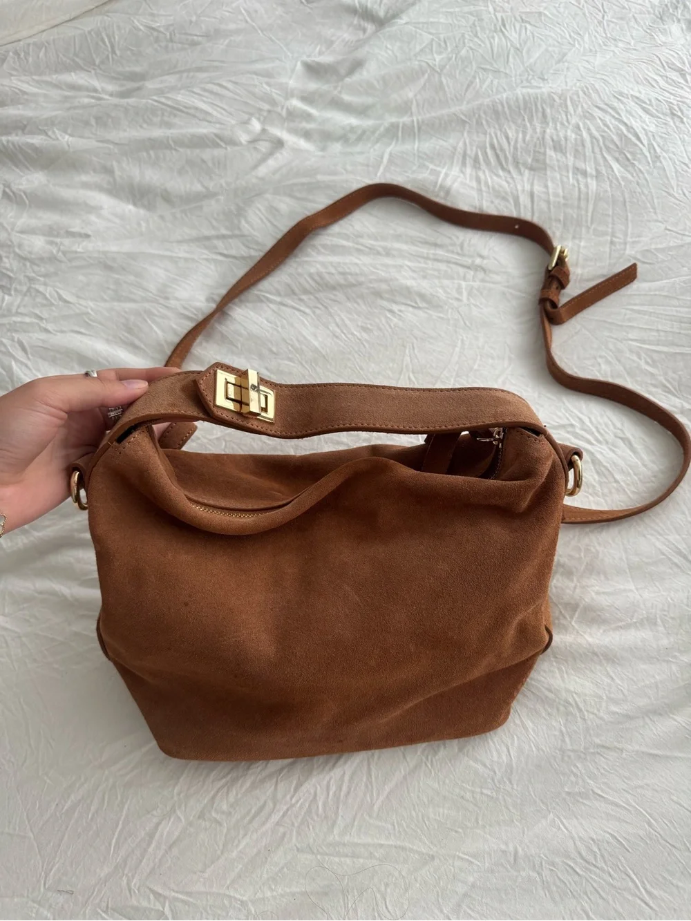 Claudia Canova genuine leather Brown Suede Shoulder Bag with Gold Hardware